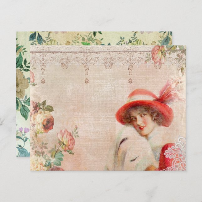 Vintage Victorian Lady Decoupage Scrapbook Paper (Front/Back)