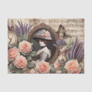Vintage Victorian Lady Floral decoupage Tissue Paper