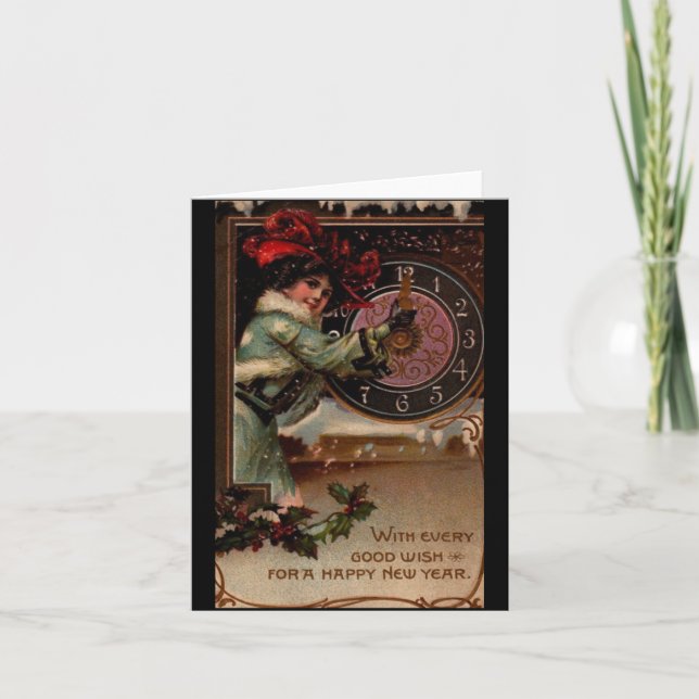 Vintage Victorian Lady Happy New Year Note Cards (Front)
