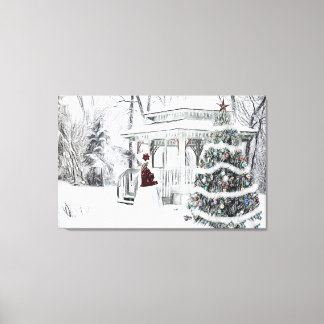 Vintage Victorian lady in winter park drawing  Canvas Print