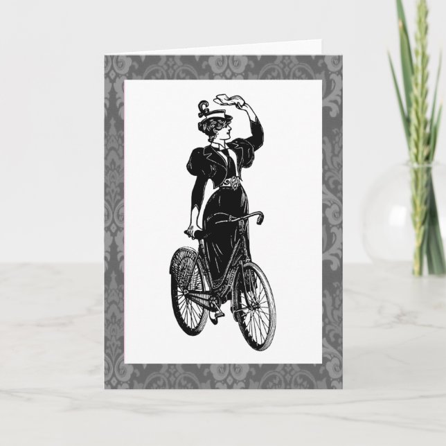 Vintage Victorian Lady on Bicycle Illustration Card (Front)