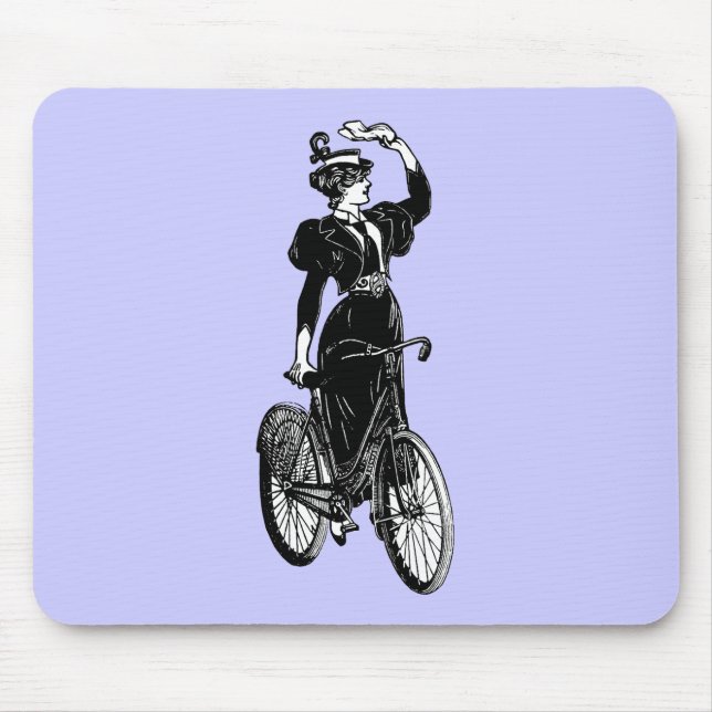 Vintage Victorian Lady on Bicycle Illustration Mouse Mat (Front)