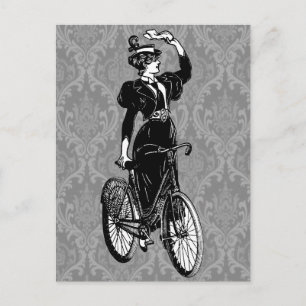 Vintage Victorian Lady on Bicycle Illustration Postcard