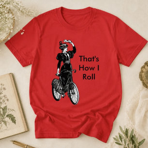 Vintage Victorian Lady on Bicycle Illustration T-Shirt