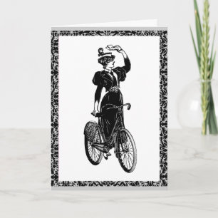 Vintage Victorian Lady on Bicycle Illustration Thank You Card