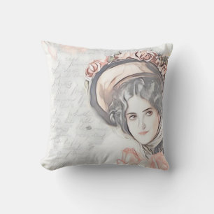 Vintage victorian lady with Bonet and roses Cushion