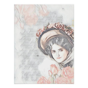 Vintage victorian lady with Bonet and roses  Poster