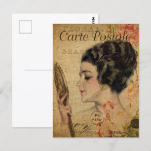 Vintage Victorian Lady with Mirror Postcard