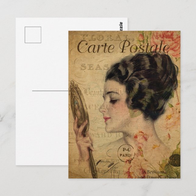 Vintage Victorian Lady with Mirror Postcard (Front/Back)