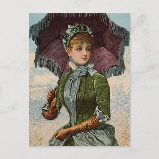 Vintage Victorian Lady With Parasol Postcard (Front)