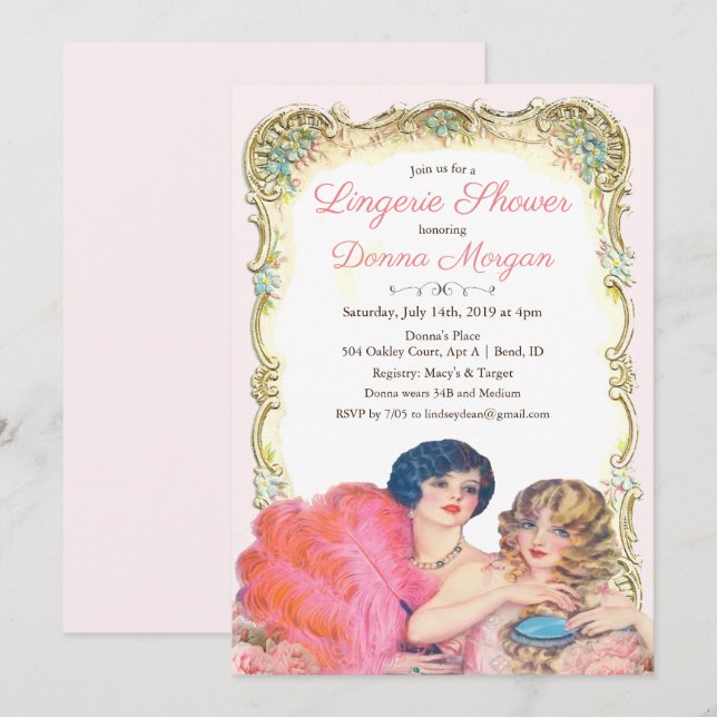 Vintage Victorian Lingerie Shower Invitation (Front/Back)