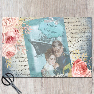 Vintage Victorian Love Letters Blue Decoupage Tissue Paper