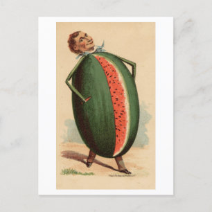 Vintage Victorian Man with Watermelon Body Postcard