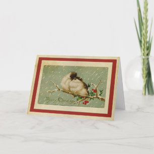 Vintage Victorian Merry Christmas Birds on Holly Holiday Card