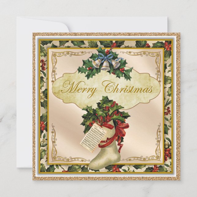 Vintage Victorian Merry Christmas Greeting Card (Front)