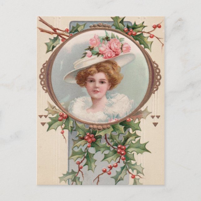 Vintage Victorian Mistletoe Berries Christmas Holiday Postcard (Front)