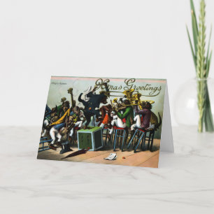 Vintage Victorian Monkey Band Christmas Card