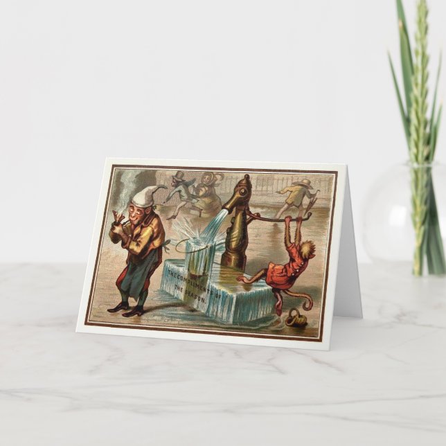 Vintage Victorian Monkeys Holiday Card (Front)