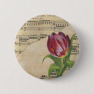 Vintage Victorian Music Romance Tulips 6 Cm Round Badge