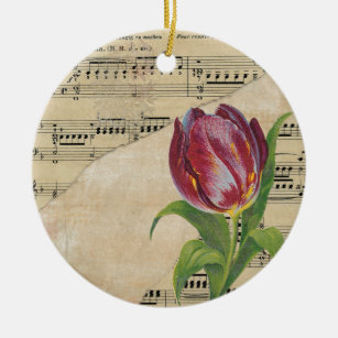 Vintage Victorian Music Romance Tulips Ceramic Tree Decoration