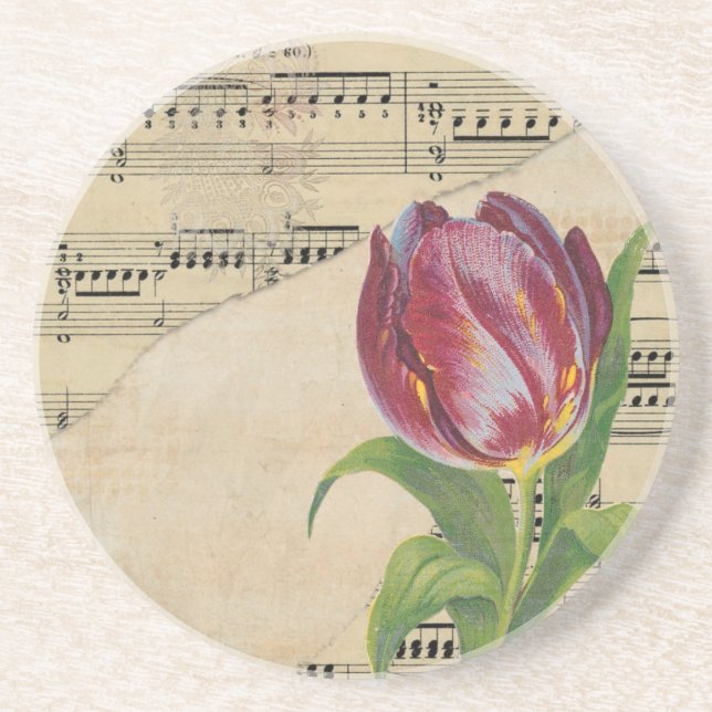 Vintage Victorian Music Romance Tulips Coaster (Front)