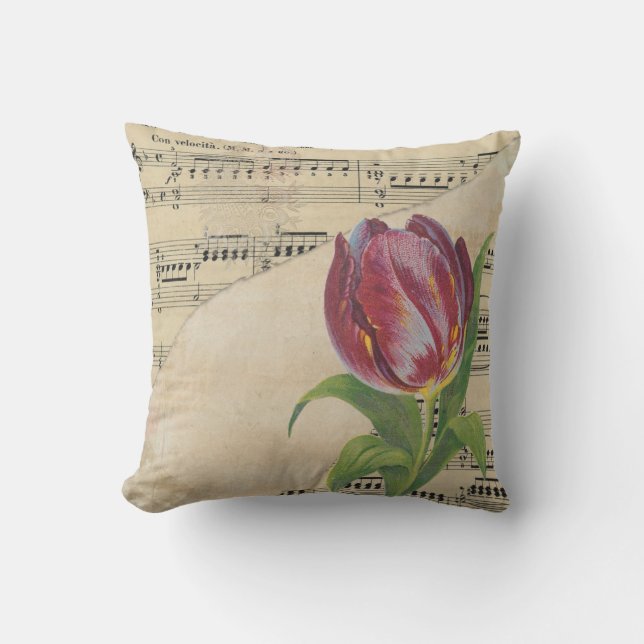 Vintage Victorian Music Romance Tulips Cushion (Front)