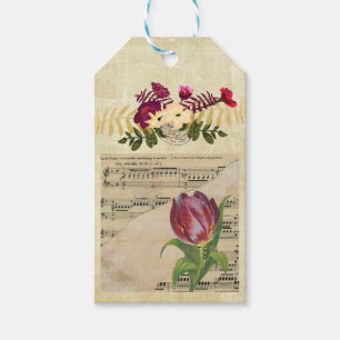 Vintage Victorian Music Romance Tulips Gift Tag