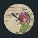 Vintage Victorian Music Romance Tulips Round Clock<br><div class="desc">Great for weddings, Mother's Day, and birthdays.</div>