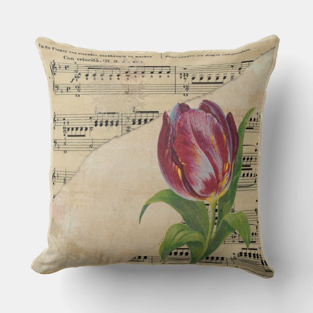 Vintage Victorian Music Romance Tulips ThrowPillow (Front)