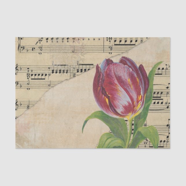 Vintage Victorian Music Romance Tulips Tissue Paper (Front)