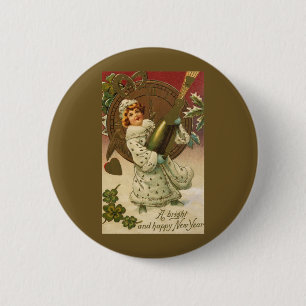 Vintage Victorian New Years Eve Champagne Angel 6 Cm Round Badge