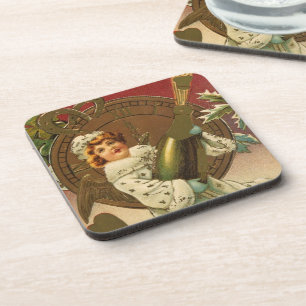 Vintage Victorian New Years Eve Champagne Angel Coaster