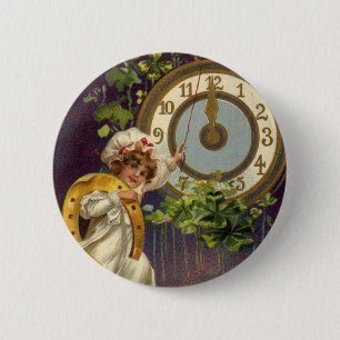 Vintage Victorian New Years Eve, Clock at Midnight 6 Cm Round Badge