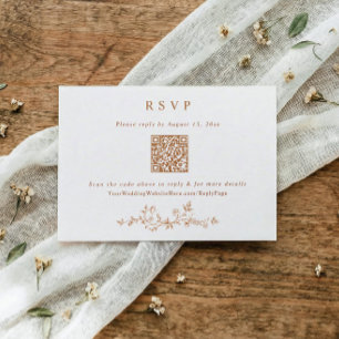 Vintage Victorian Orange Copper Wedding QR Code RSVP Card