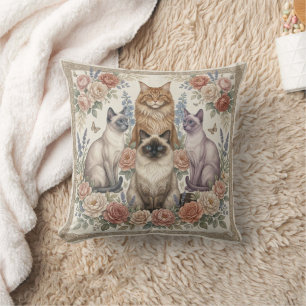 Vintage Victorian Ornamental Floral Feline Art Cushion