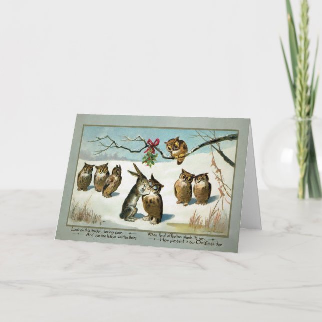 Vintage Victorian Owls Holiday Card (Front)