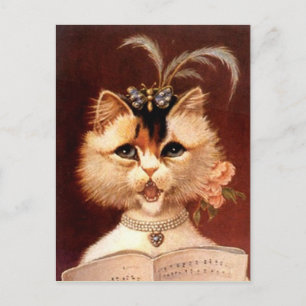 Vintage Victorian Partor Cat in Jewels Postcard