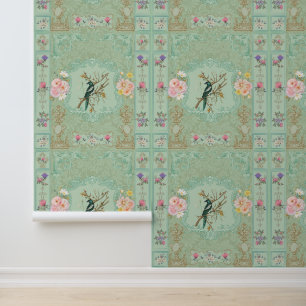Vintage Victorian Pastel Floral Rococo Painting Wallpaper