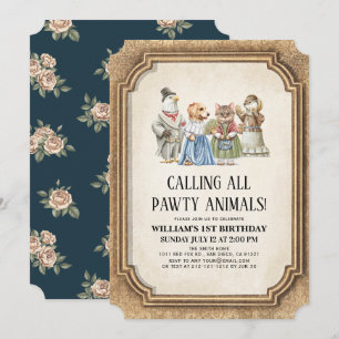 Vintage Victorian Pawty Animals Boy Birthday Invitation