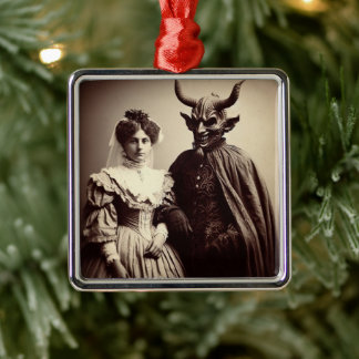 Vintage Victorian Photo of Woman and Devil Metal Tree Decoration