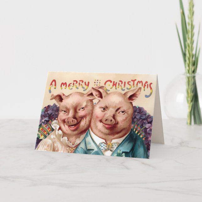 Vintage Victorian Pigs Christmas Card (Front)
