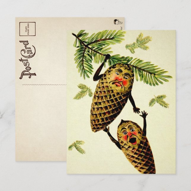 Vintage Victorian Pinecone Christmas Postcard (Front/Back)