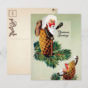 Vintage Victorian Pinecone Santa Christmas Postcard
