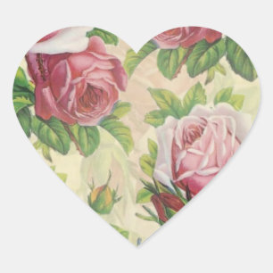 Vintage Victorian Pink and Red Roses Heart Sticker