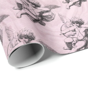 Vintage Victorian Pink Cupid Valentine Wrapping Paper