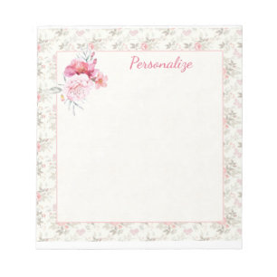 Vintage Victorian Pink Floral Border Bouquet Notepad