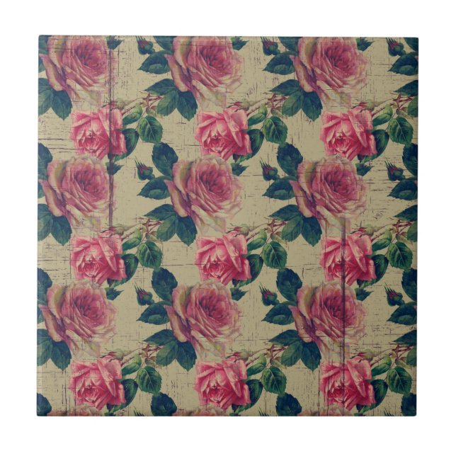Vintage Victorian Pink Flowers Tile (Front)