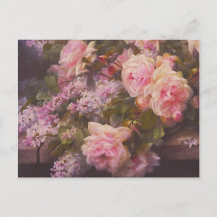 Vintage Victorian Pink Roses and Lilacs Postcard
