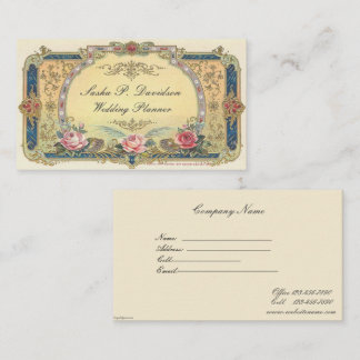 Vintage Victorian Pink Roses Elegant Gold Blue Bus Business Card