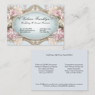 Vintage Victorian Pink Roses Event Planner   Business Card